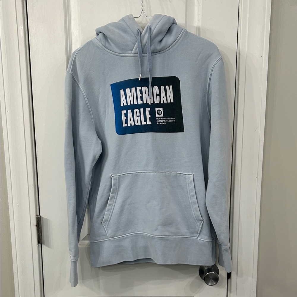 American Eagle Outfitters Men's Light Blue Hoodie